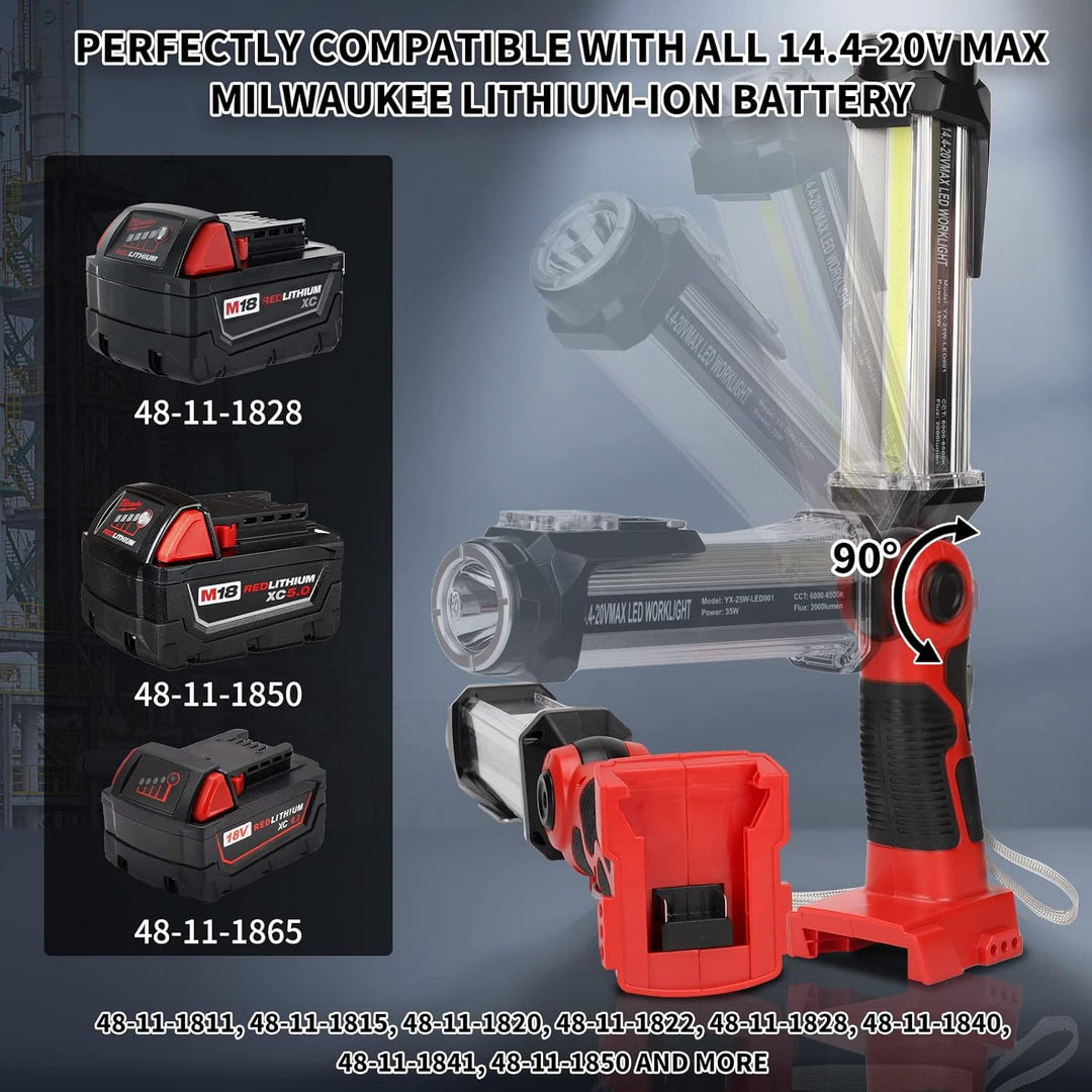 25W 2000LM LED Lampe für Milwaukee M18 Akku, 18V Akku Lampe für Camping, Autoreparatur, Not- und Bau