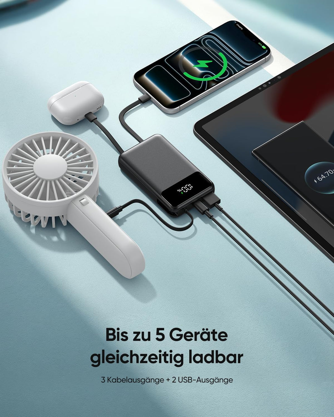 A ADDTOP 20000mAh Power Bank mit 4 integrierten Kabel, Ultra Klein 22,5W Schnellladen Powerbank, PD