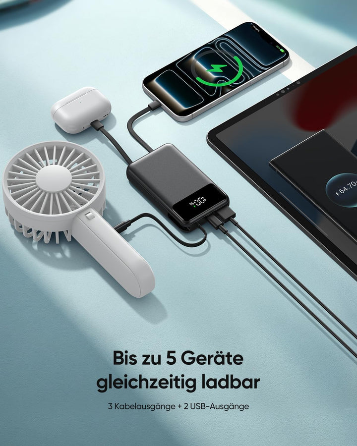 A ADDTOP 20000mAh Power Bank mit 4 integrierten Kabel, Ultra Klein 22,5W Schnellladen Powerbank, PD