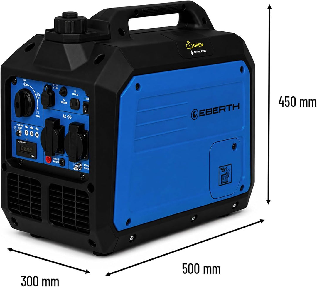 EBERTH 3500 Watt Inverter Stromerzeuger leise, Notstromaggregat Benzinmotor, 4-Takt, Stromgenerator