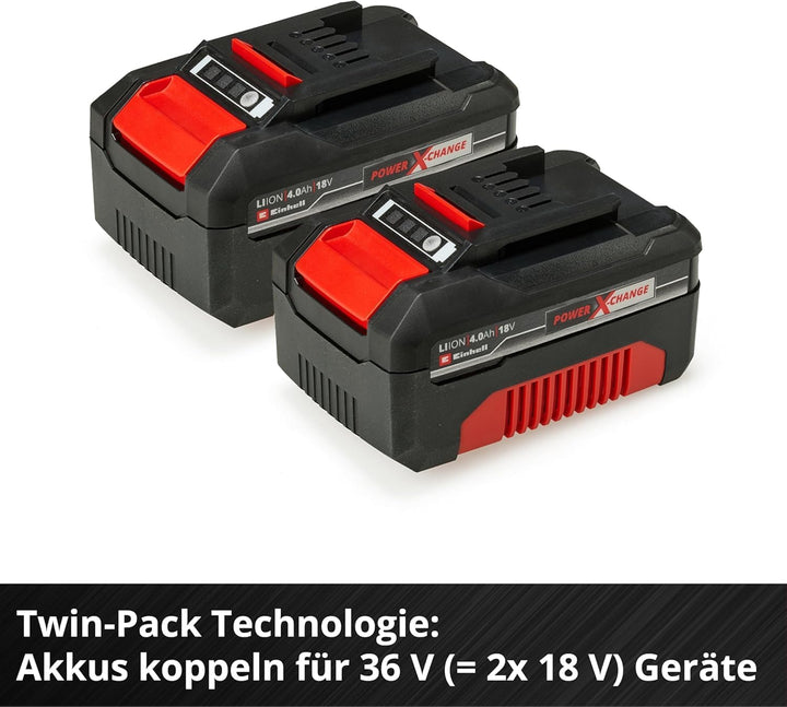 Original Einhell Starter Kit 2x 4,0 Ah Akkus und Twincharger Power X-Change (Li-Ion, 18 V, 75 min La