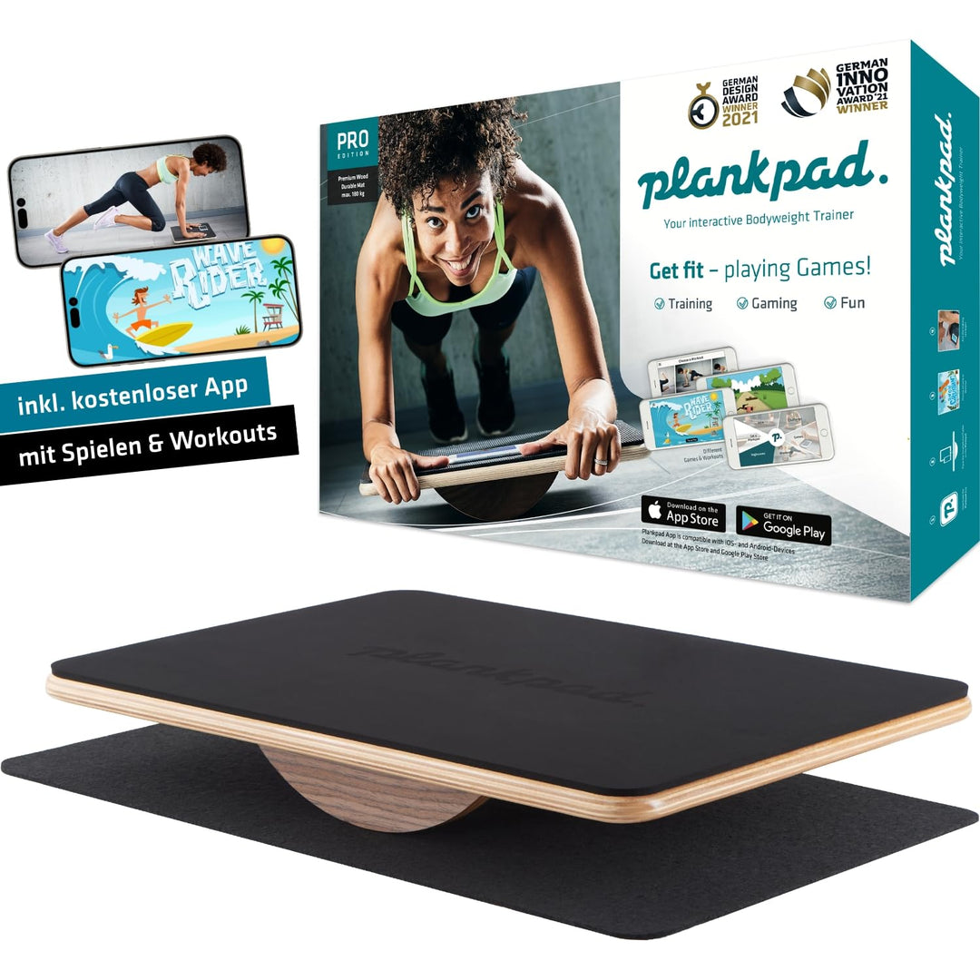 Plankpad PRO – interaktiver Ganzkörper-Trainer & Balance Board - Plank Bauchmuskel Trainer inkl. Sma