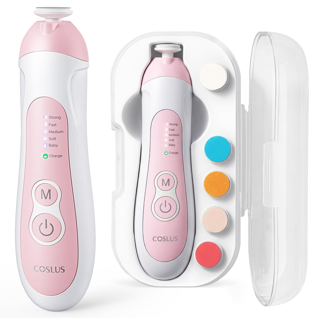 COSLUS Baby Nail File Electric: Fünf Gänge mit LED Sanfter Leuchten 6 Schleifköpfe, geeignet für Bab