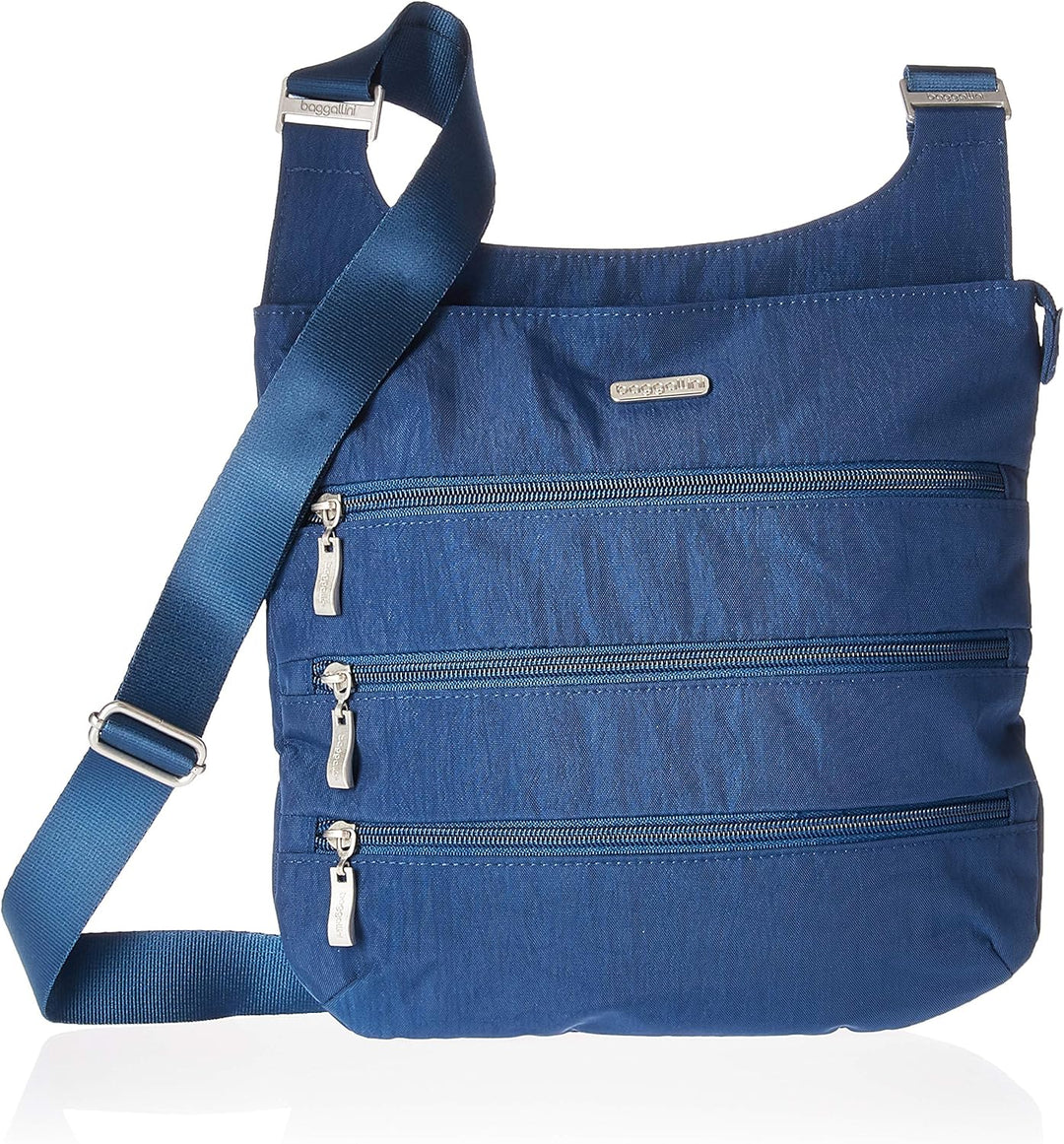 Baggallini Reise-Umhängetasche mit grossem Reissverschluss. Blau, Blau