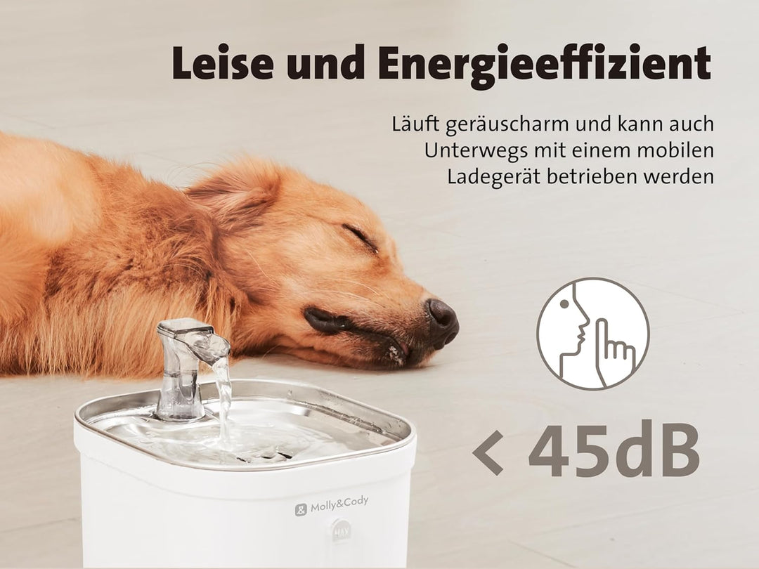 Molly&Cody Spring Trinkbrunnen für Katzen & Hunde (2L Wasserkapazität, automatischer Wasserspender,