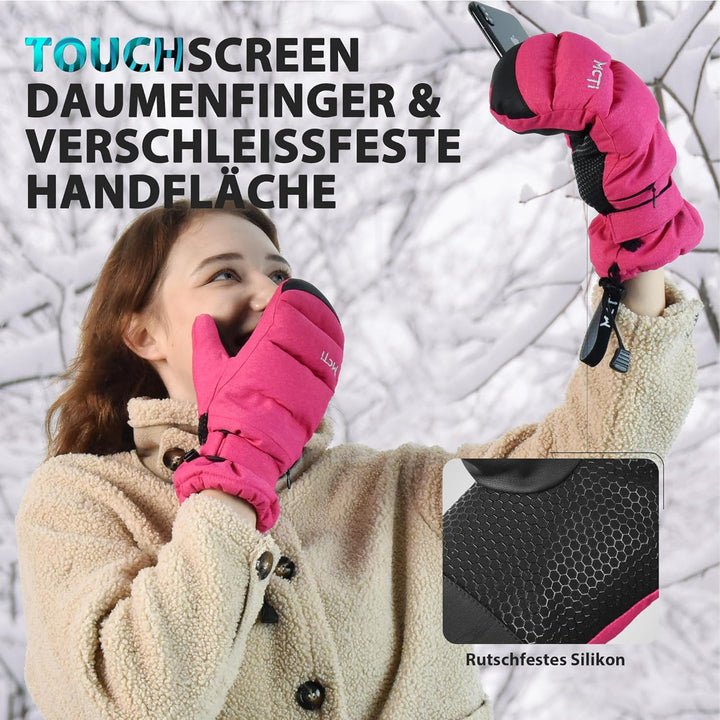 Kineed Skihandschuhe Damen Snowboard Fausthandschuhe Touchscreen wasserdichte Winter Warme Fäustling