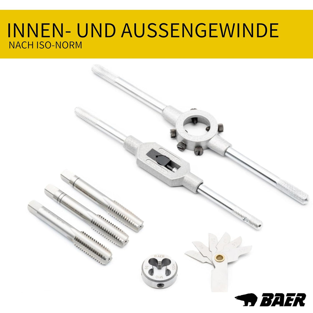 BAER Gewindeschneider Set HSS M3 - M12 - Gewindebohrer - Innengewinde + Aussengewinde - Gewindeschne