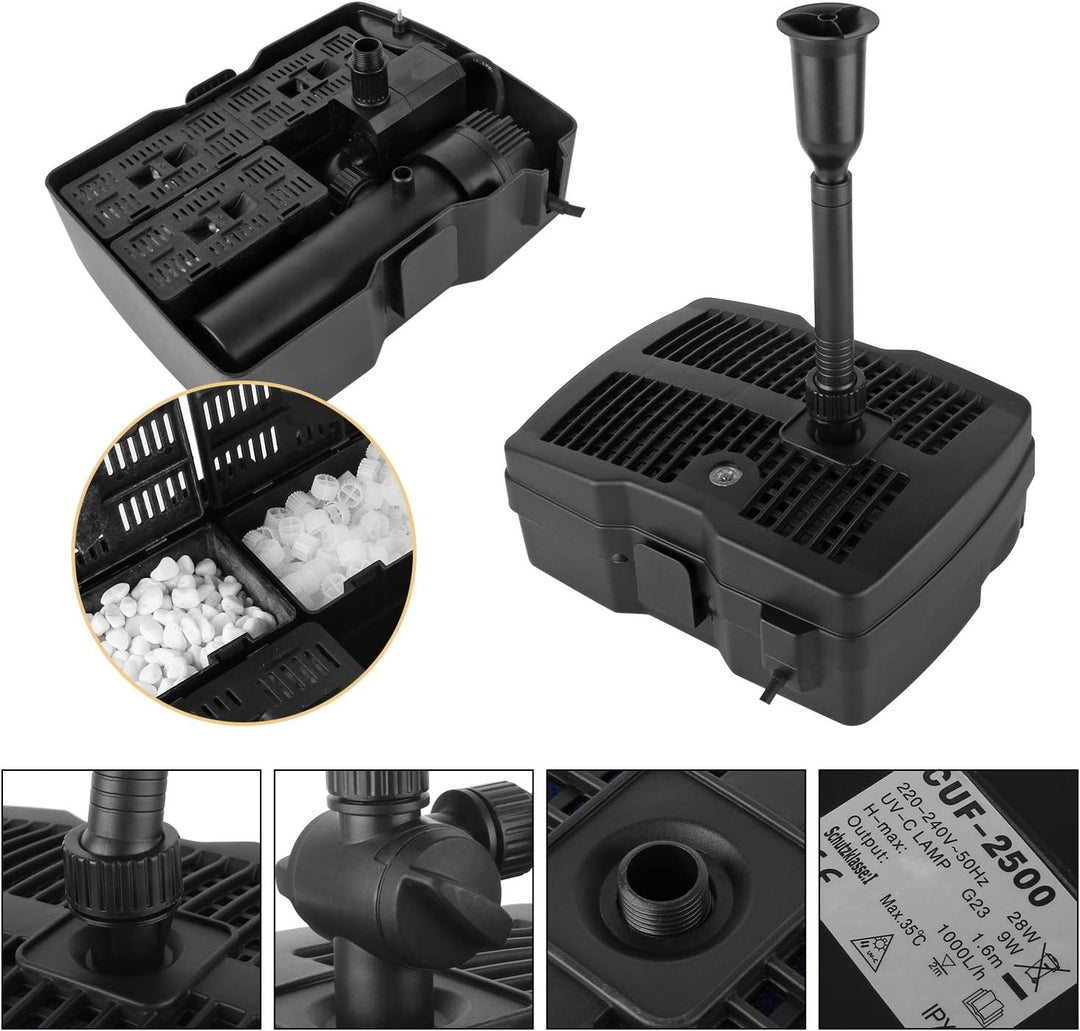 Forever Speed 4 in 1 Teichpumpe Springbrunnenpumpe mit Filter, 9W UV-Klärer, 1000l/h, mit 10m Stromk