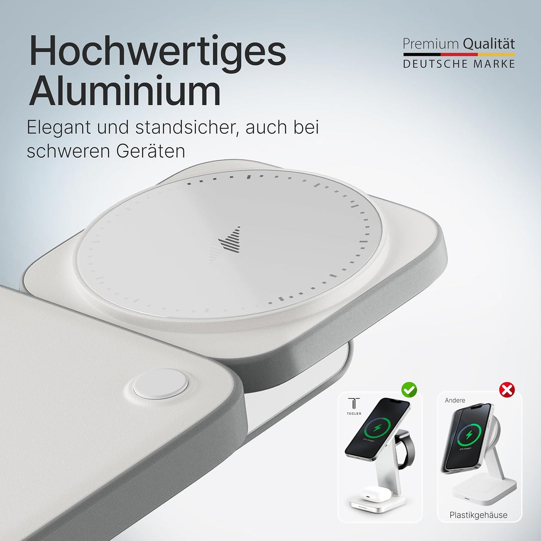 3-in-1 MagSafe Ladegerät – hochwertiges Aluminium – Kabelloses Ladegerät für iPhone, Apple Watch und