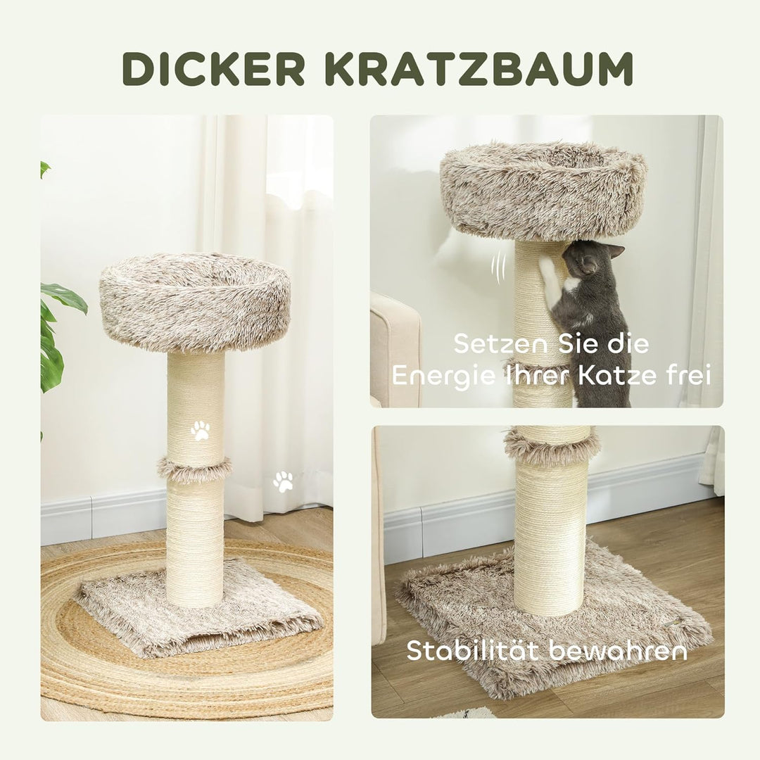 PawHut Kratzbaum 87 cm hoch Katzenbaum mit Bett, dick Stamm, Katzenkratzbaum mit Sisal-Kratzsäulen,