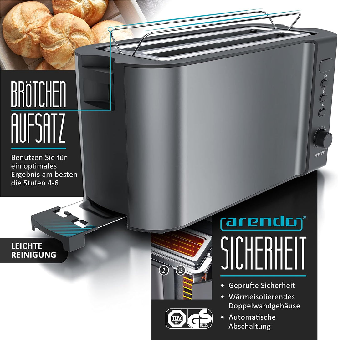 Arendo - SET Eierkocher SIXCOOK mit Toaster FRUKOST Edelstahl Cool Grey, Toaster 4 Scheiben, LED-Dis