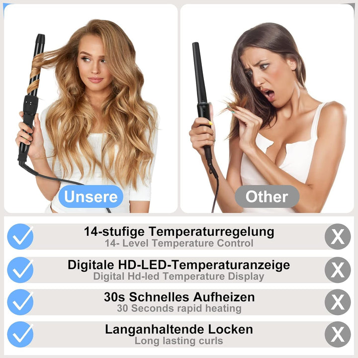 7 in 1 Lockenstab mit Verschiedenen Aufsätzen Set, PARWIN PRO BEAUTY für Grosse und Kleine Locken, C