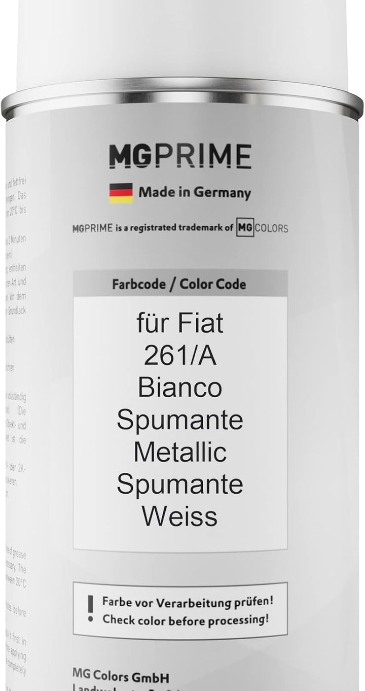 MG PRIME Autolack 2K Spraydosen Set für Fiat 261/A Bianco Spumante Metallic/Spumante Weiss Basislack