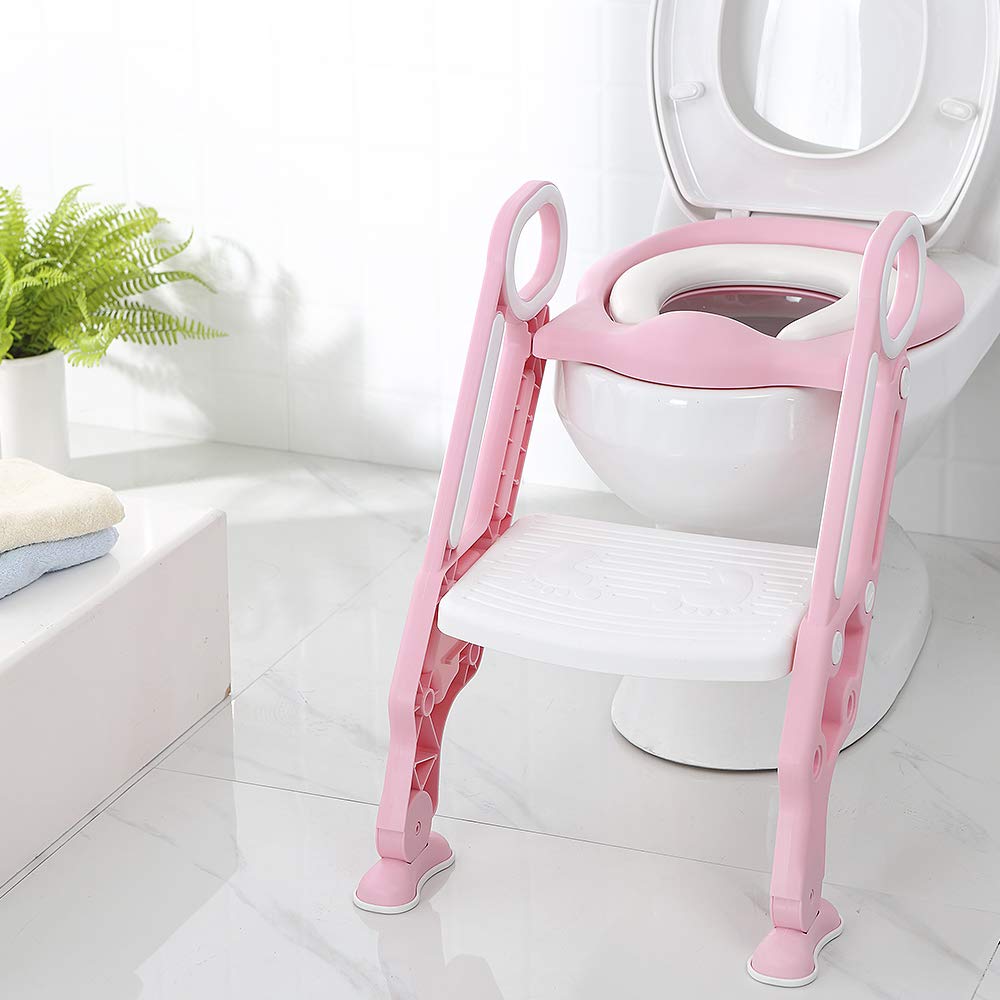 Toilettensitz Kinder mit Treppe, Kinder Toilettensitz Toilettentrainer, Weicher WC Sitz, Faltbar Kin