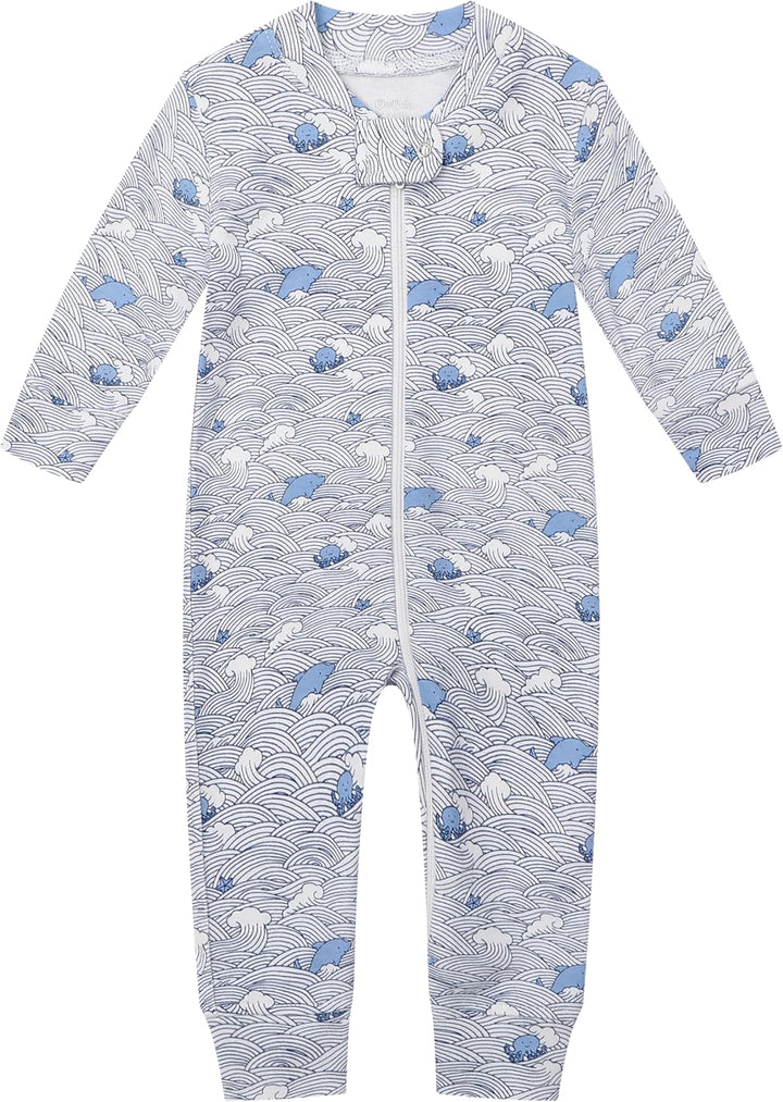 Owlivia Baby Schlafstrampler aus Bio Baumwolle, für Mädchen und Jungen, Langarm Wellen und Marine 0-