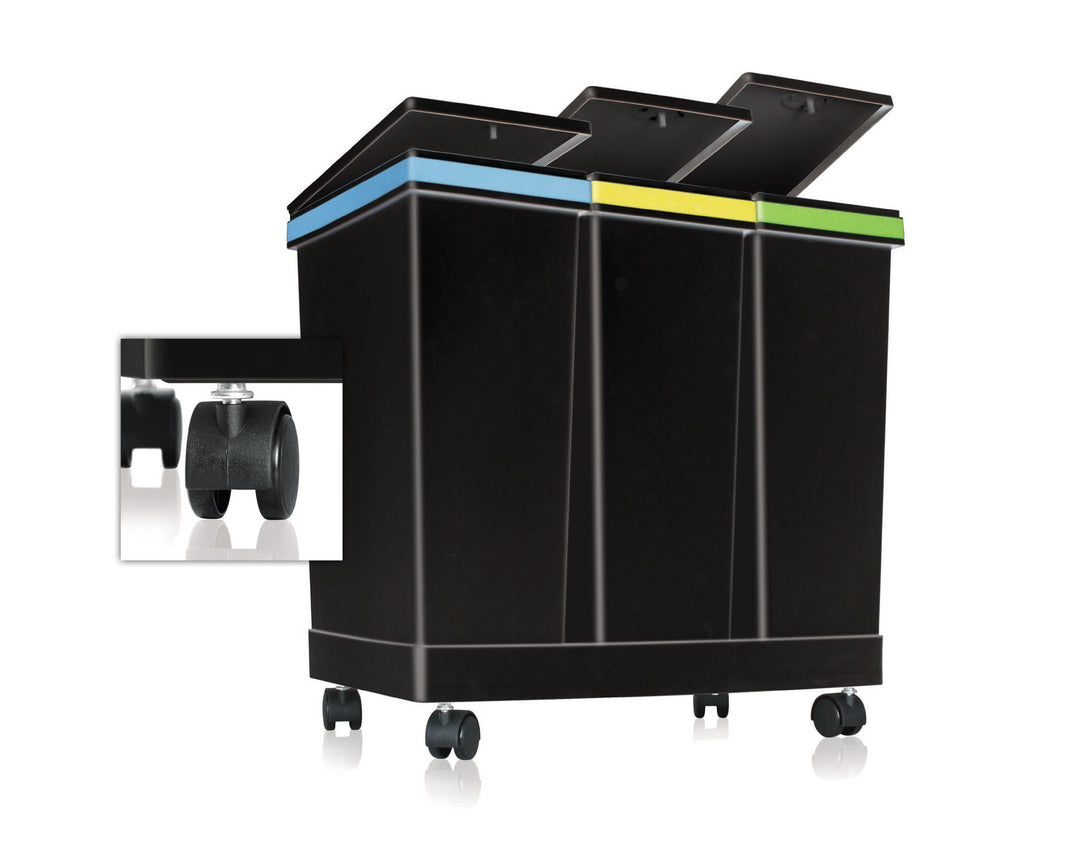 Smarty Ecobin, 3 Behälter für die getrennte Abfallentsorgung, insgesamt 63 L - 55 x 34 x 50 cm, Schw