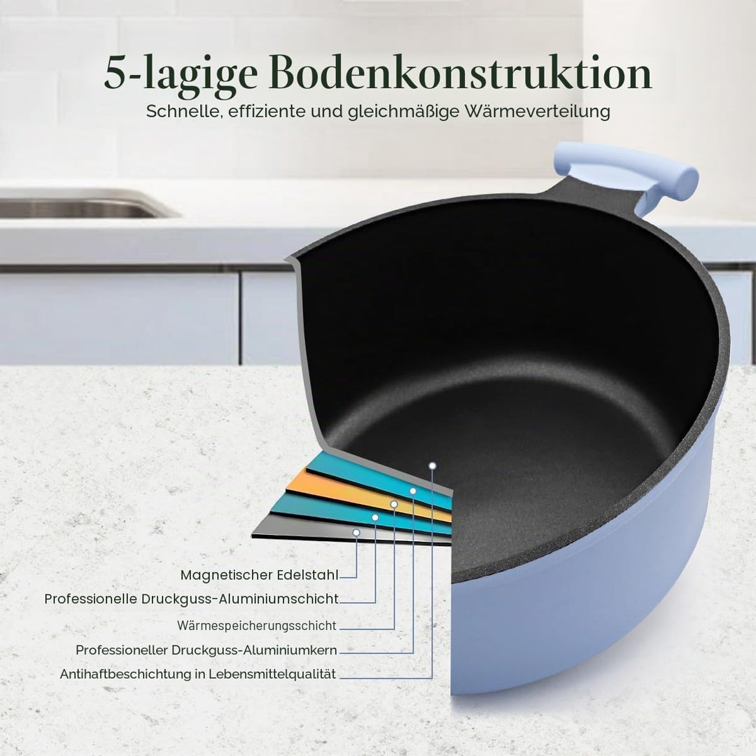 Kochtopf 28 cm mit Deckel, Grosser 7L Schmortopf Gesunde Koch-Nudeltopf für alle Herde, Antihaft Kas