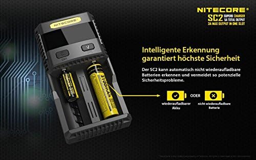 Nitecore Schnellladegerät SC2 - Ladegerät für Akkus/Batterien Schwarz One Size, Schwarz One Size