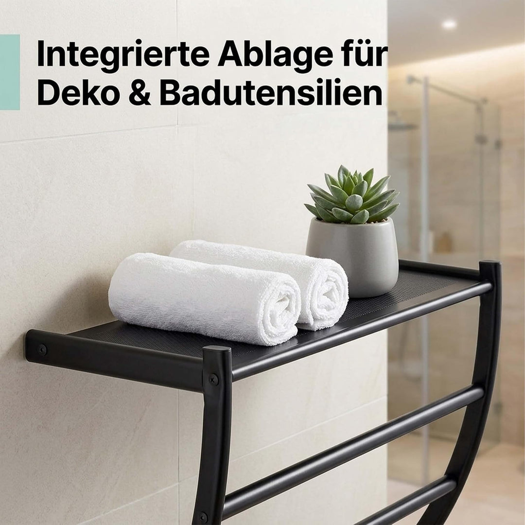 Relaxdays Handtuchhalter Wand, HBT: 44 x 56,5 x 23 cm, mit Ablage &amp; 3 Handtuchstangen, Duschtuchhalt