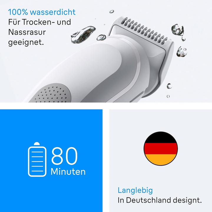 Braun Bodygroomer Series 3, Elektrischer Körperrasierer Herren mit 3 Zubehörteile, Kabelloser Trimme