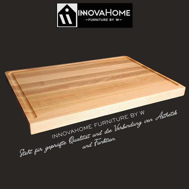 INNOVAHOME Backbrett Esche 50x35 cm - Profi Nudelbrett Knetbrett Holzbrett | Anschlagkante Stopperfu