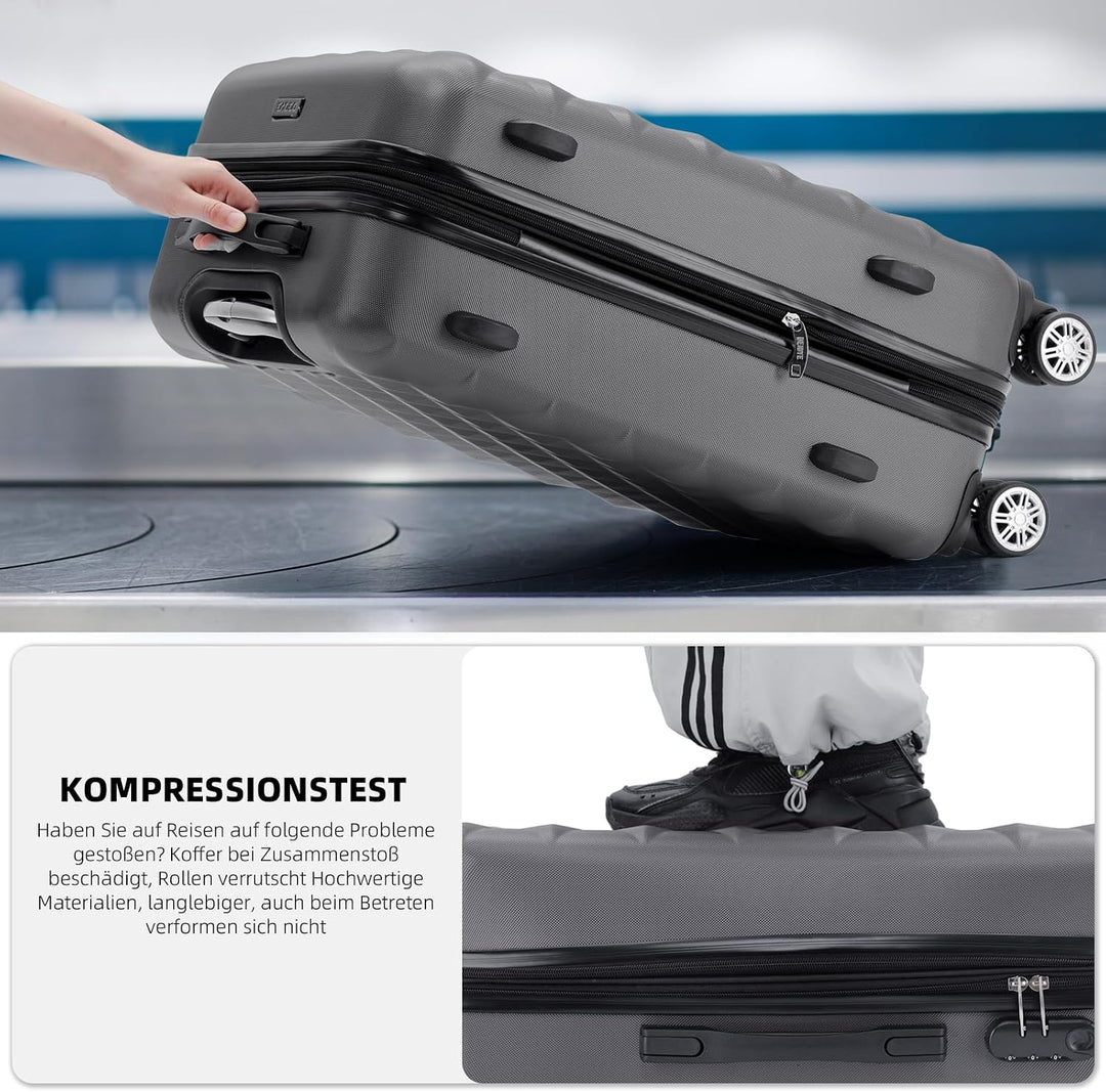 BEIBYE Zwillingsrollen 2066 Hartschale Trolley Koffer Reisekoffer Gepäck M-L-XL-Set (Business Grey,