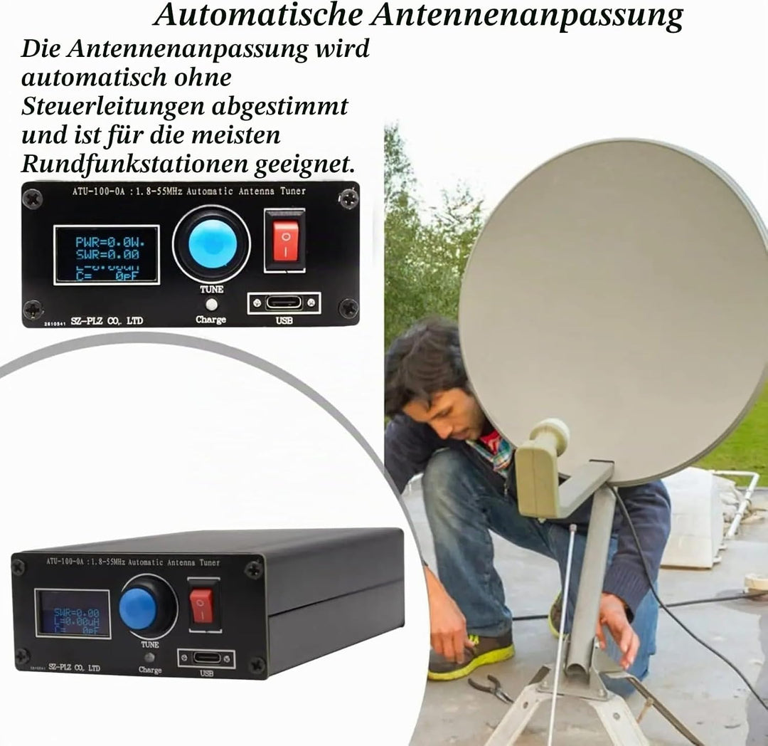 Automatischer ATU-100 Mini Antennentuner 0,96" Display USB Ladefunktion Radiotuner 1,8-55 MHz