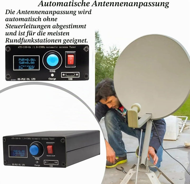 Automatischer ATU-100 Mini Antennentuner 0,96" Display USB Ladefunktion Radiotuner 1,8-55 MHz
