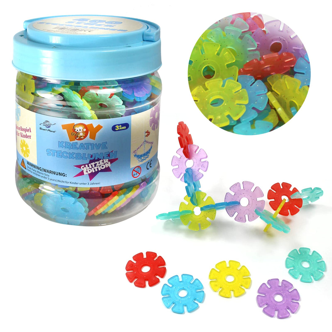 Smart-Planet 400 Glitzer Steckblumen in Dose - Schneeflocken zum Stecken 3,3 cm Kinder Montessori Sp