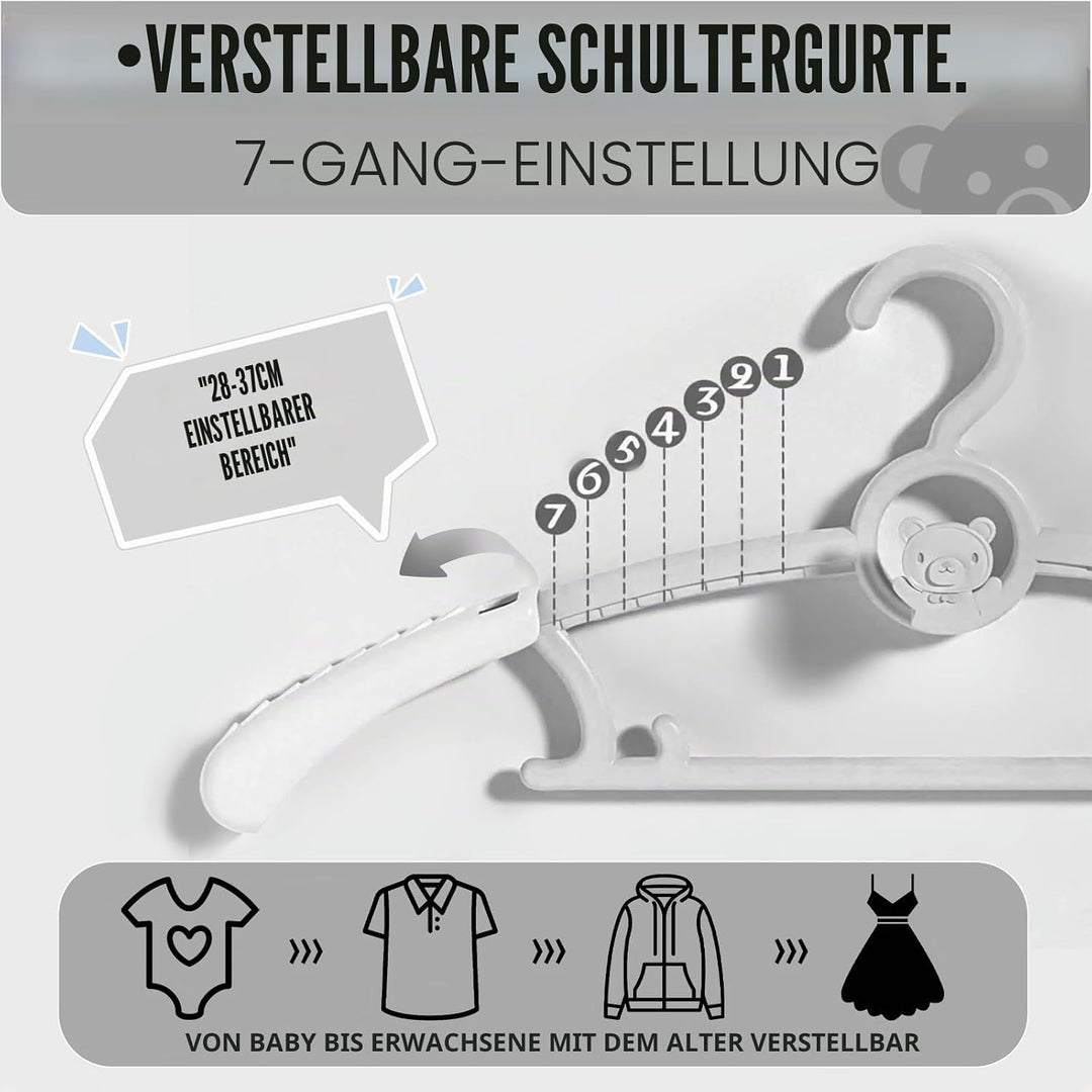 HGYZE Babykleiderbügel Antirutsch 20 Stück, 29-37cm Ausziehbare Kinderkleiderbügel mit Hosenständer,