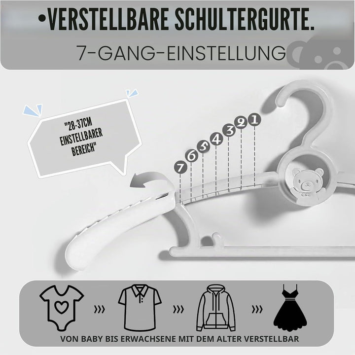 HGYZE Babykleiderbügel Antirutsch 20 Stück, 29-37cm Ausziehbare Kinderkleiderbügel mit Hosenständer,
