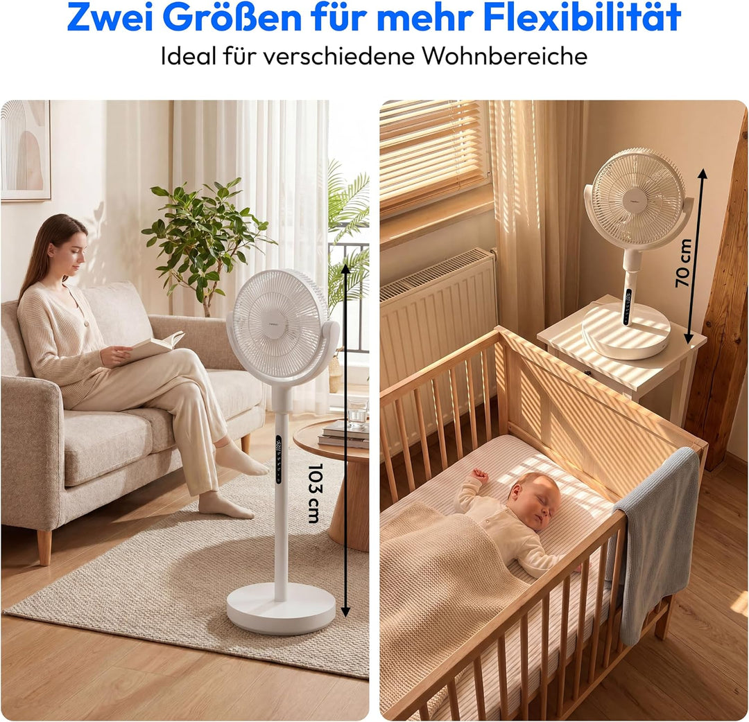 MEDION Akku - Standventilator mit Fernbedienung, 10 Geschwindigkeitsstufen, 24 Watt Leistung, 350° h