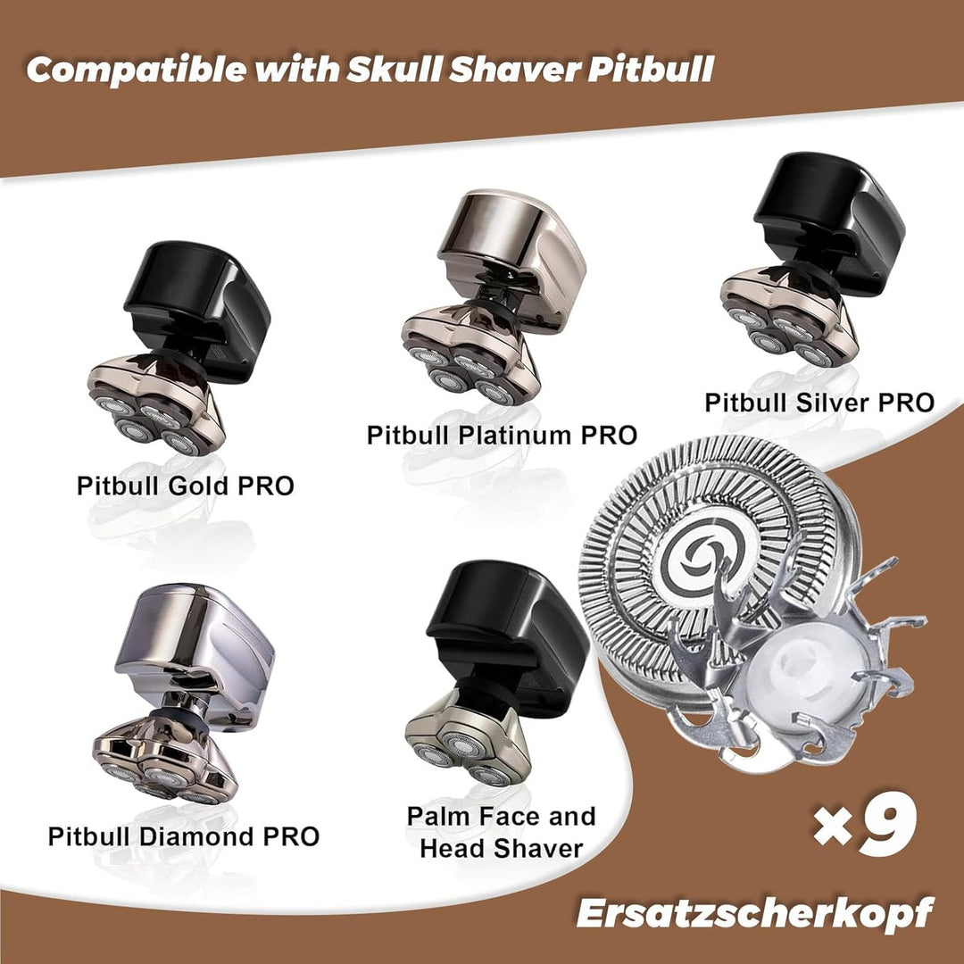 9 Stück Scherkopf Ersatzscherkopf für Pitbull Skull Shaver, Glatzen Rasierer Herren, Pitbull Platinu