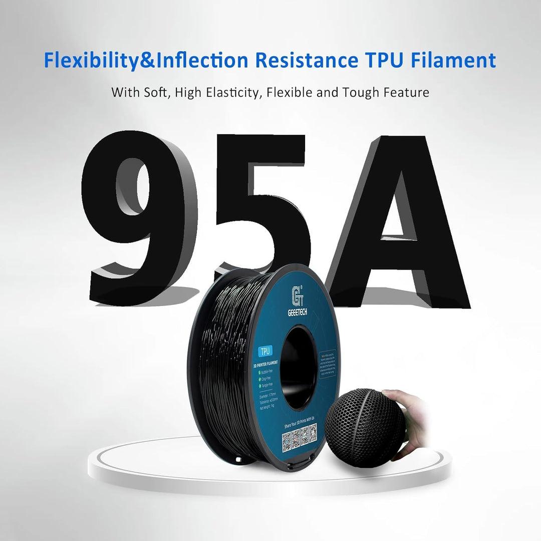 GEEETECH TPU Filament 1,75 mm +/- 0,02 mm für 3D Drucker, 1KG 1 Spool Schwarz Schwarz 1KG, Schwarz 1