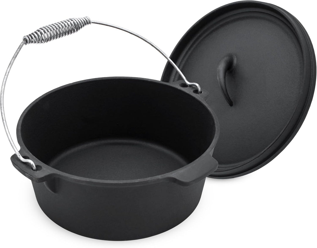 Spetebo Dutch Oven 25 cm - Gusseisen Feuerkessel mit Tragegriff - Feuer Koch Topf Bräter, Dutch Oven
