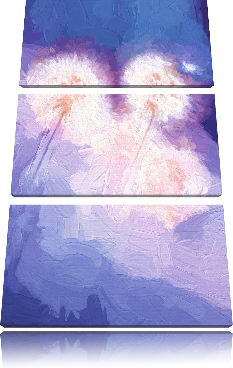 Pixxprint Pusteblumen im morgendlichen Wind Kunst Pinsel Effekt 3-Teiler Leinwandbild 120x80 Bild au