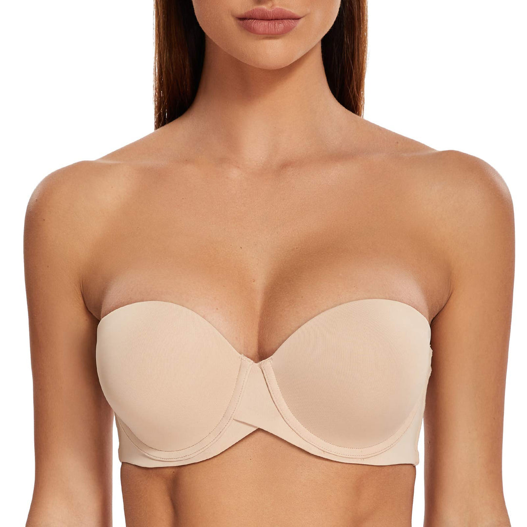 MELENECA Damen Push-Up Trägerlos BH - Bügel BH mit geformte Cups 70C Beige, 70C Beige