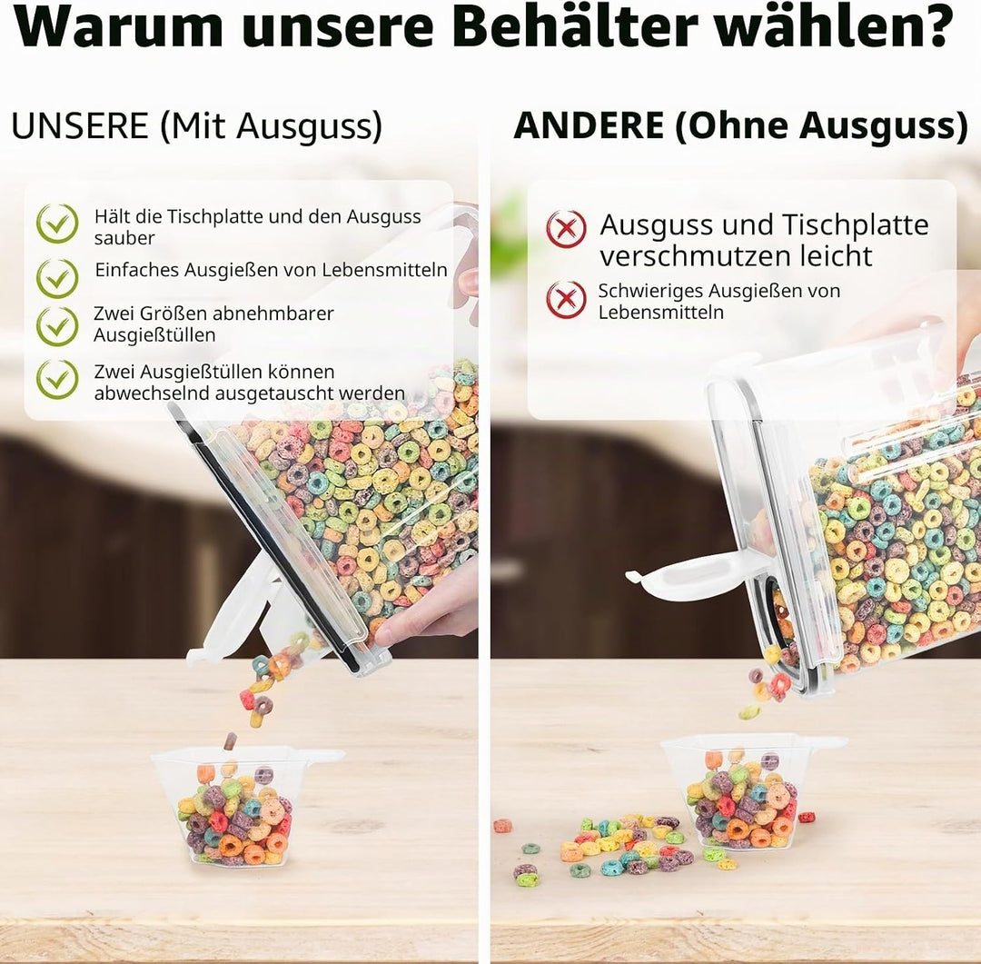Skroam Müslibehälter, luftdichte Frischhaltedosen mit Ausgiesser für Küche und Speisekammer, Kunstst