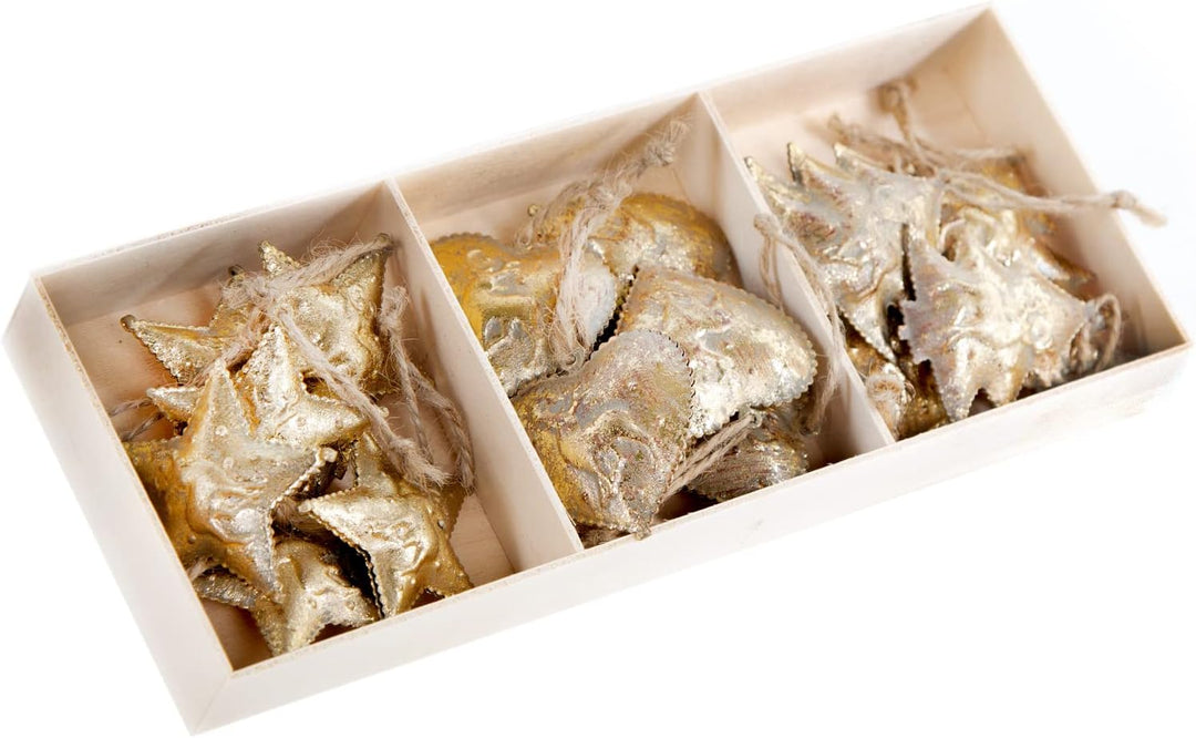 Logbuch-Verlag 18 goldene Weihnachten Anhänger aus Metall 5 cm Goldfarbene Christbaumanhänger Baumbe