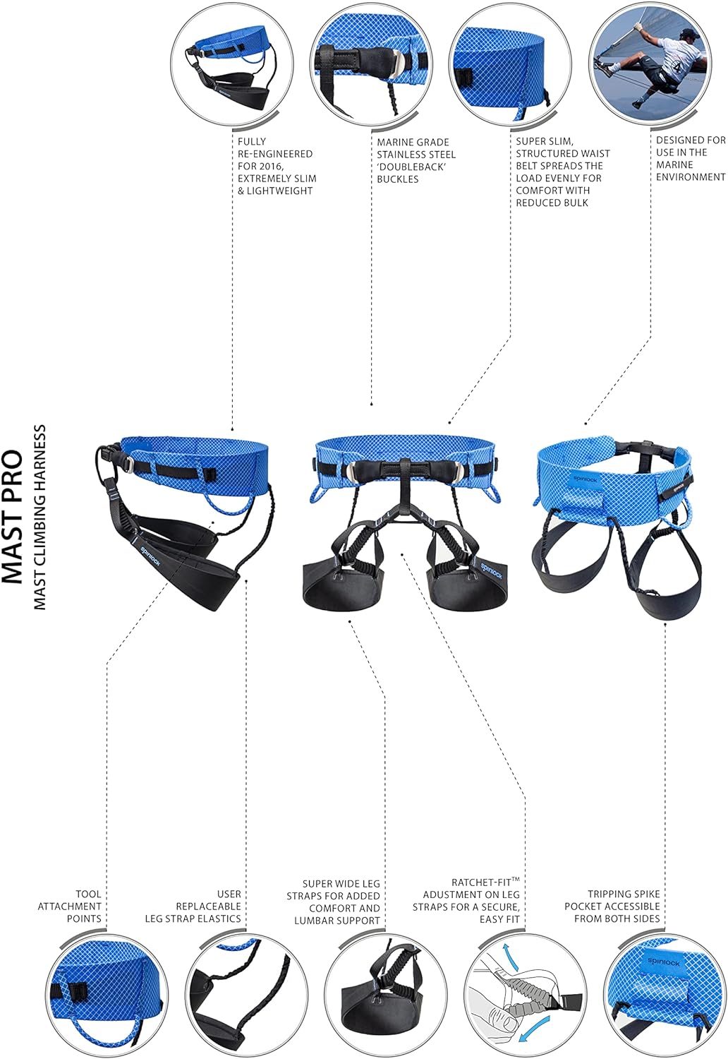 Spinlock Mast Pro Harness - Blau - Leichtgewicht - Vollständig 2016, Extrem leichtes Minimal-Design