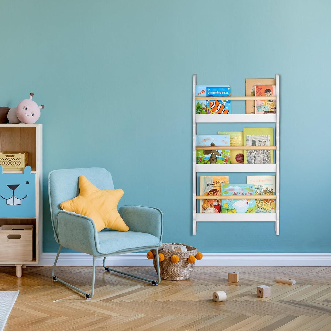 Relaxdays Bücherregal Wolke, 3 Fächer, Kinderbücherregal Wand, HxBxT: 80 x 42,5 x 14 cm, Wolkenregal