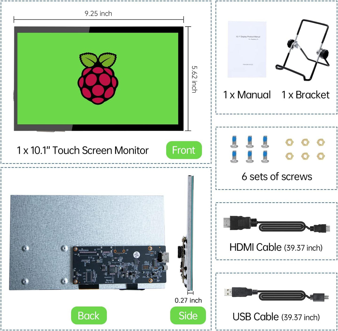HAMTYSAN Raspberry Pi Touch Screen, 10.1 Zoll Bildschirm 1024x600 Kleiner tragbarer HDMI IPS Monitor