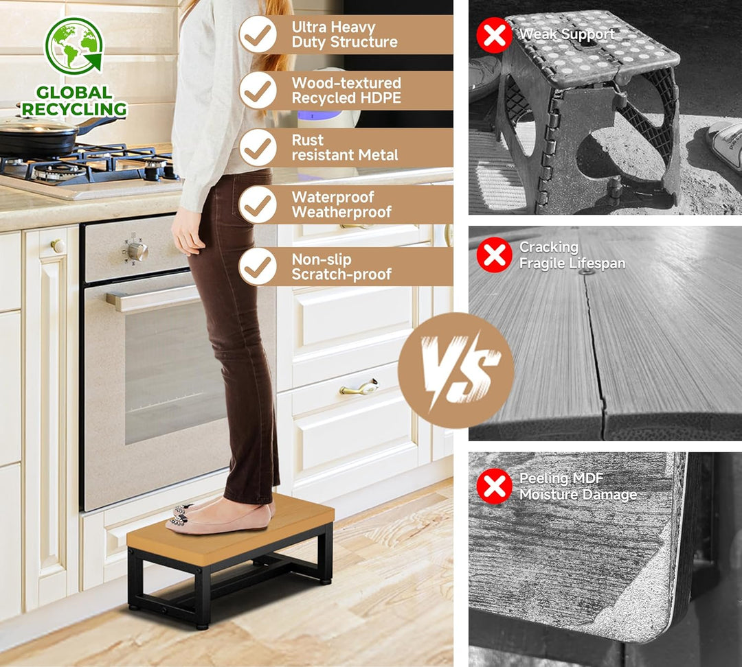 Tritthocker aus Holz für Erwachsene & Kinder, Klohocker 500lbs Tragkraft, Anti-Rutsch Oberfläche & V