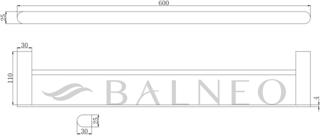 Handtuchhalter Balneo QARX Modell 3 600x110x25 mm, INOX | AISI-304-Edelstahl; verdeckte Schraubbefes