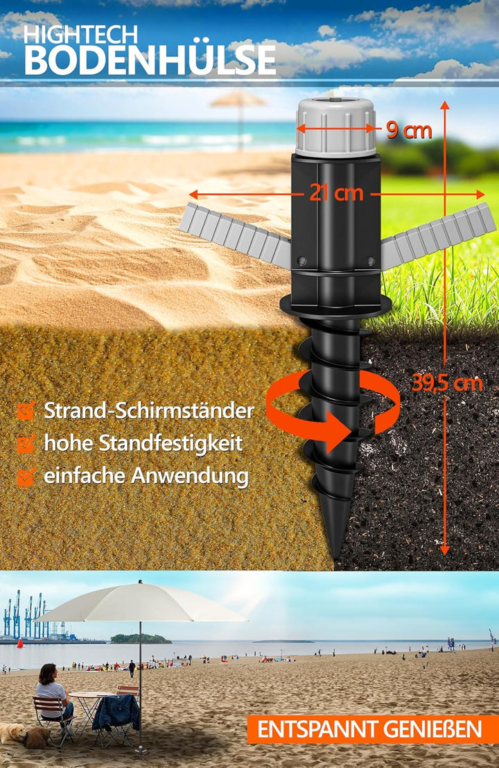 4smile Sonnenschirm Strand SunnyJoy Ø 180 cm, 3er Set - Strandschirm mit UV Schutz 50+, inkl. Sonnen