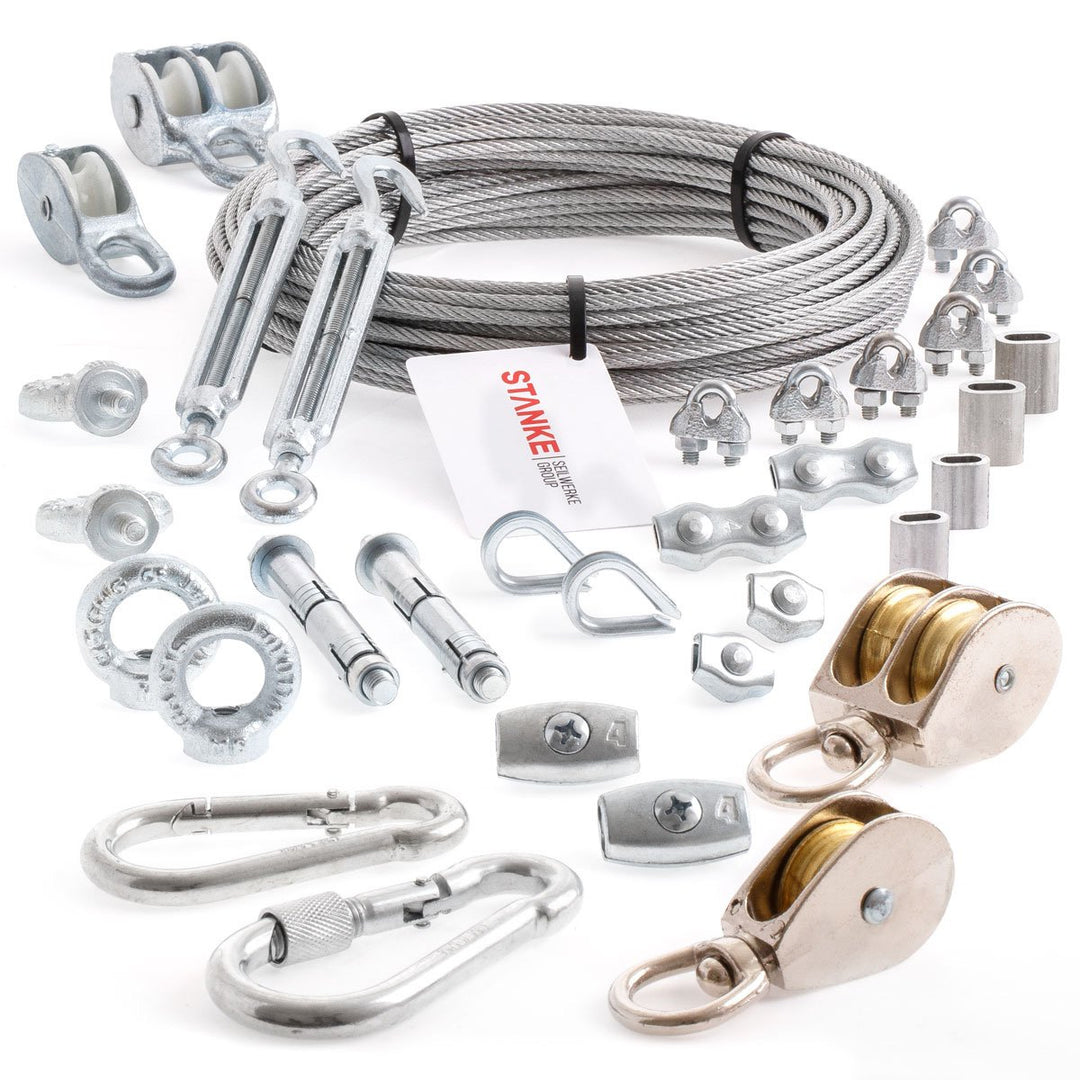 Seilwerk STANKE 125mm Umlenkrolle mit Haken + Juteseil 12mm 15 Meter Seilwinde Seilzug Seilrolle Win