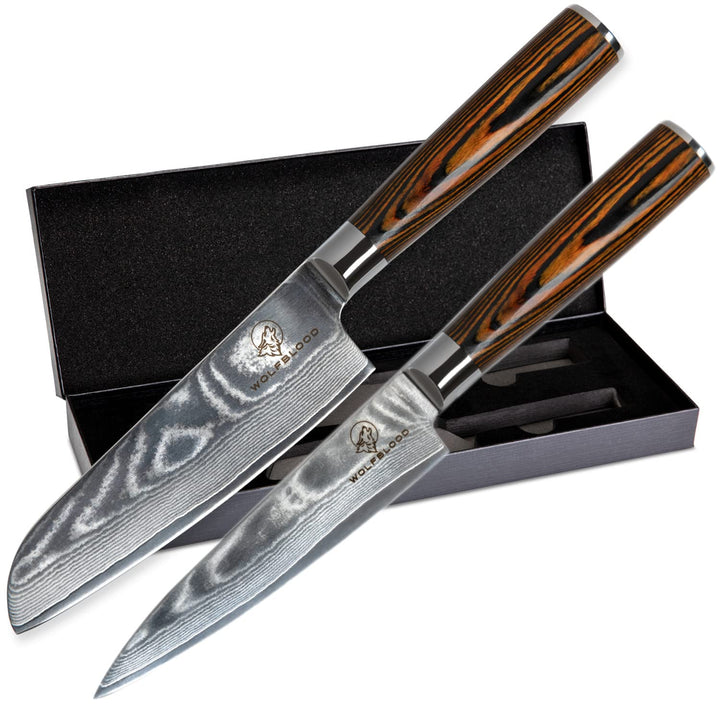 Wolfblood Damastmesser-Set 2er (24cm) Profi-Damast-Küchenmesser Set aus 67 Lagen Damaststahl I Küche