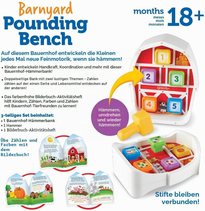 Learning Resources Bauernhof Werkbank, 3 Stück, ab 18 Monate, Spielzeug zum Hämmern & Nageln, Vorsch