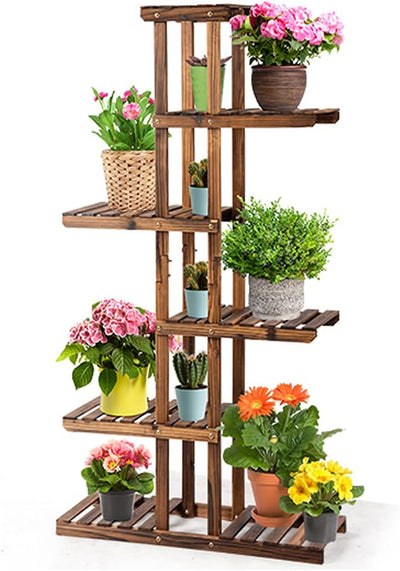 RELAX4LIFE Blumenständer Holz, Pflanzenständer 6 Ebenen, freisthendes Pflanzenregal für Wohnzimmer &