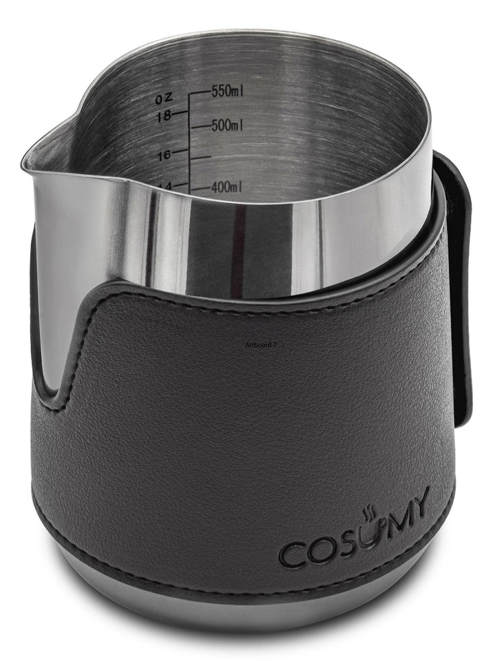 Cosumy Milchkännchen Edelstahl 500ml Schwarz - Milchkanne mit Messkala - Für Latte Art - Barista Zub